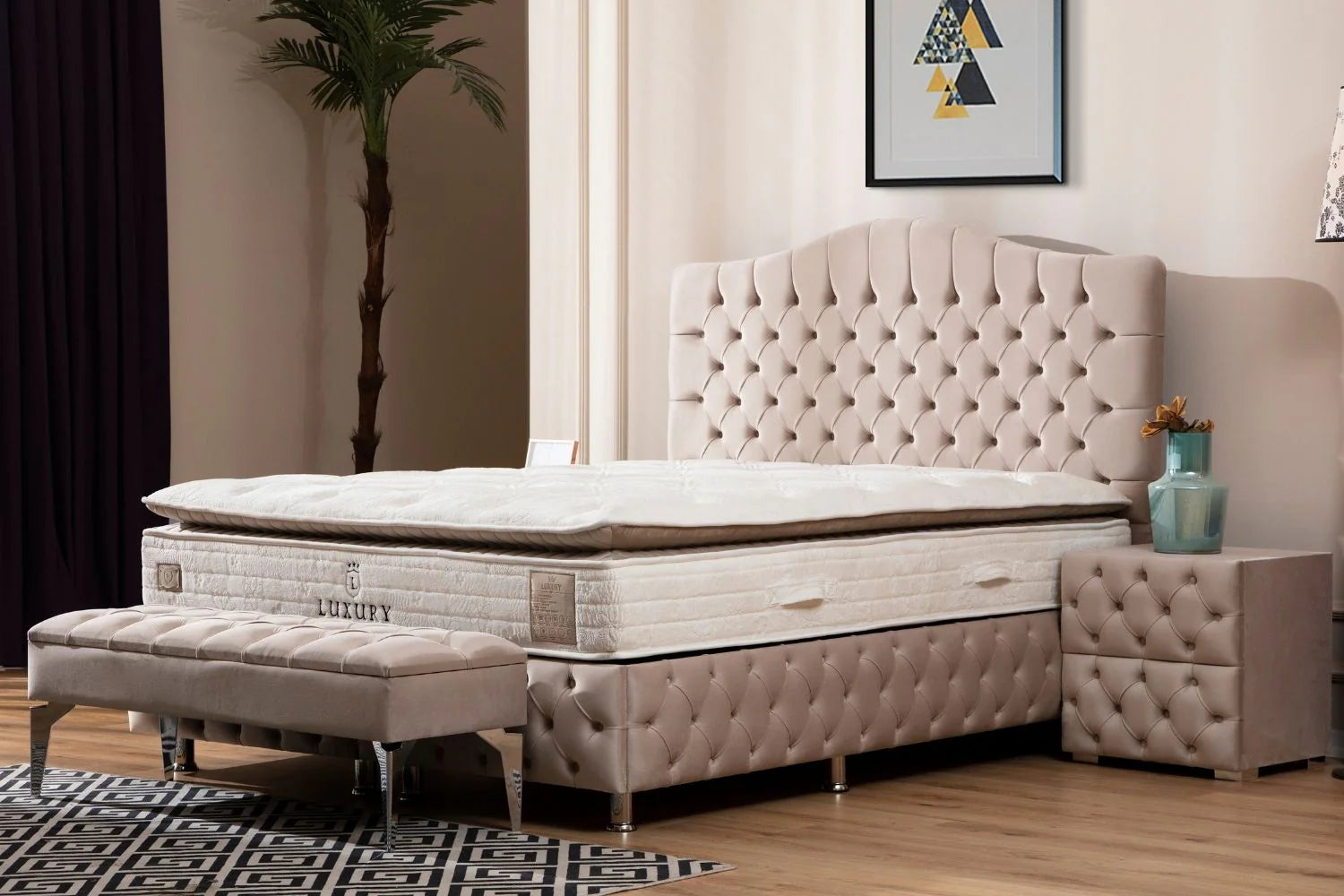 Lit Coffre Paris Beige - Velours