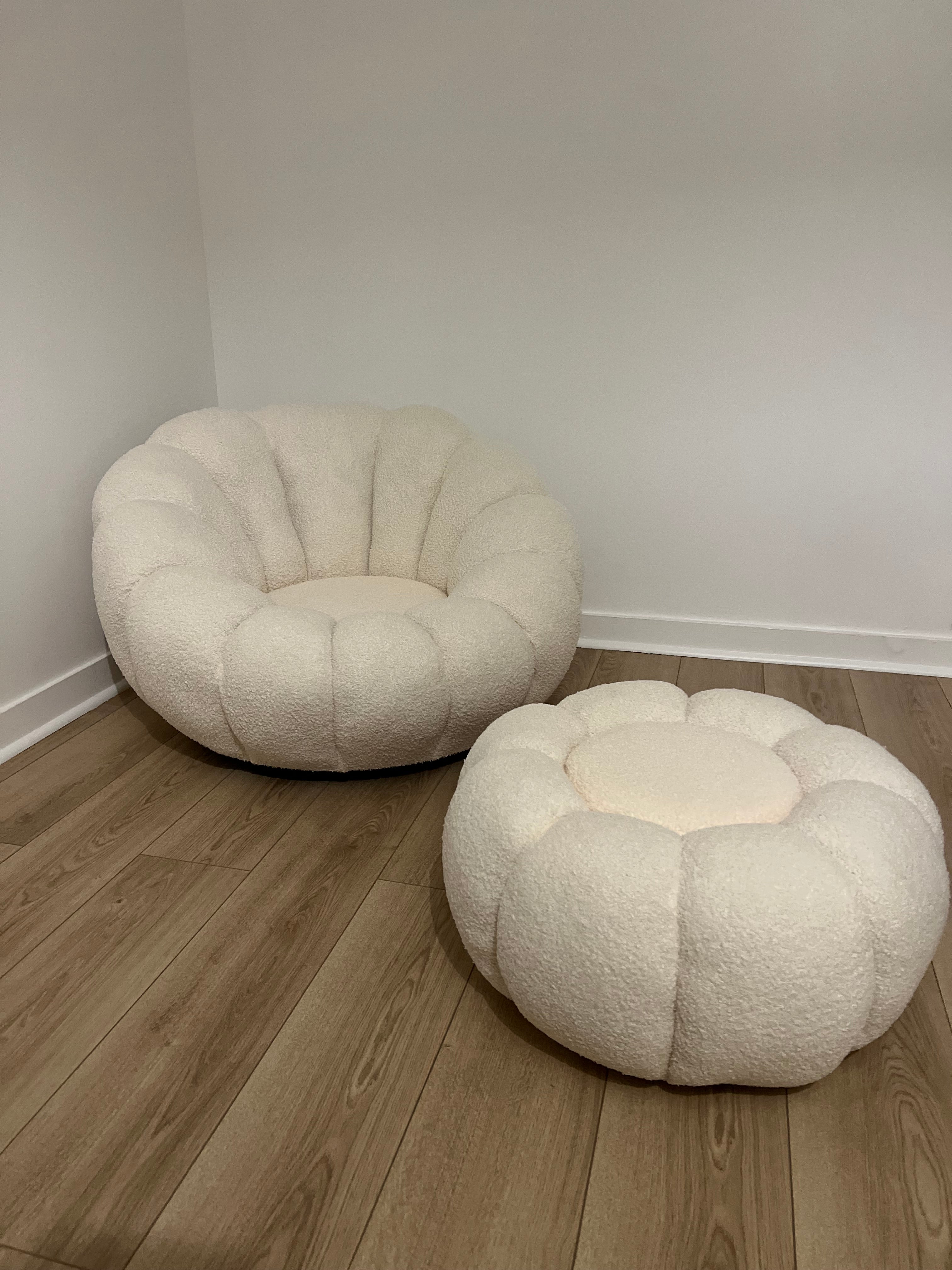Fauteuil Pivotant avec Pouf Laine