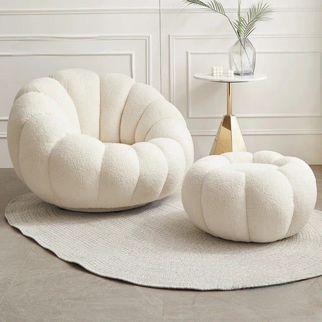 Fauteuil Pivotant avec Pouf Laine