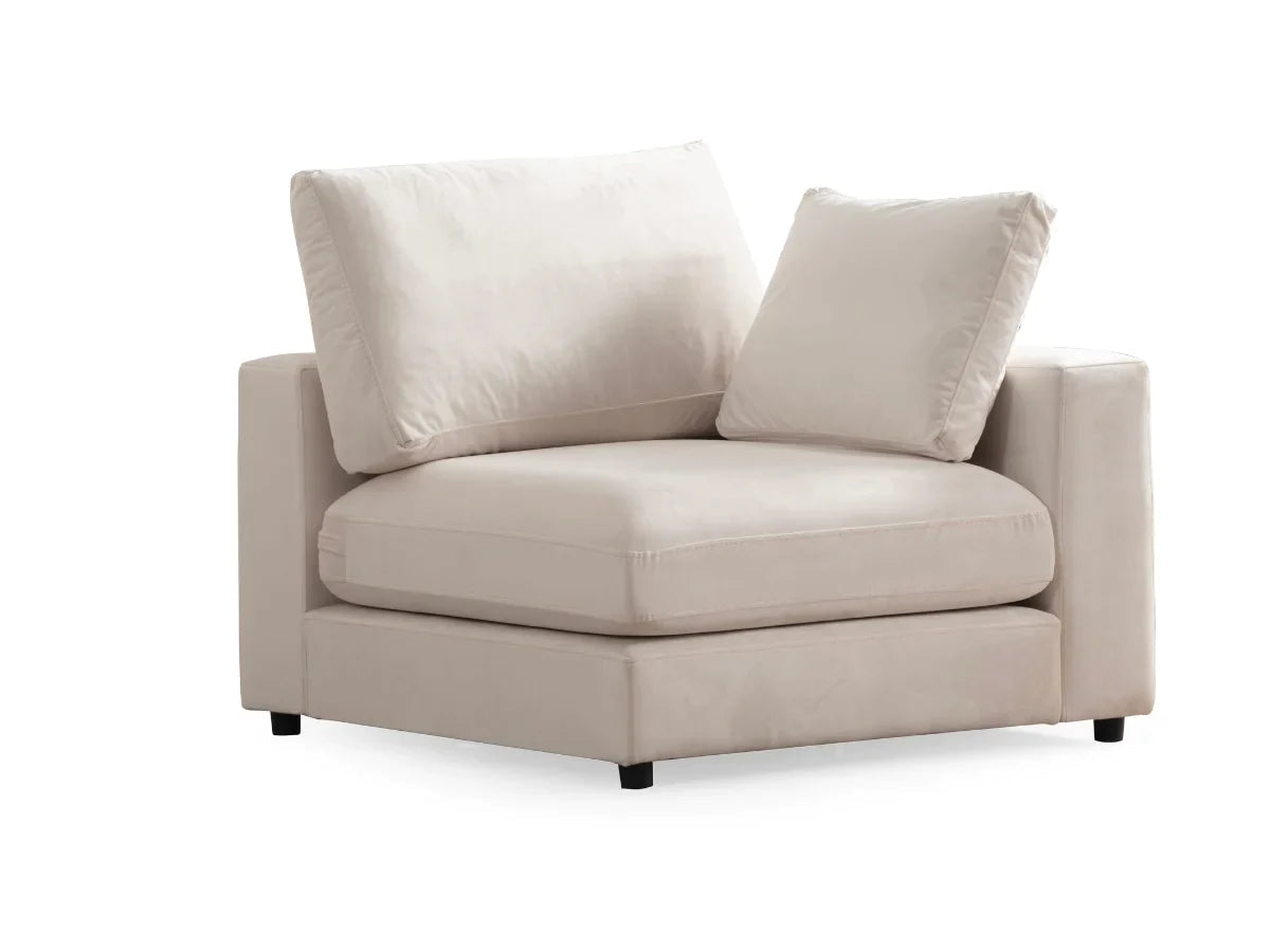 Canapé Julia Modulable Blanc Écru 4+1 Pouf - Velours