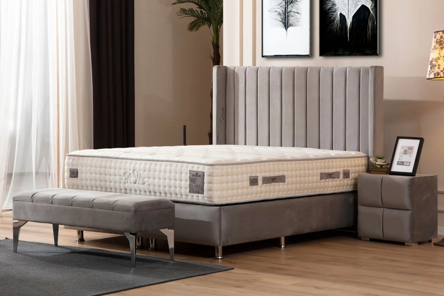 Lit Coffre Tokyo Gris - Velours