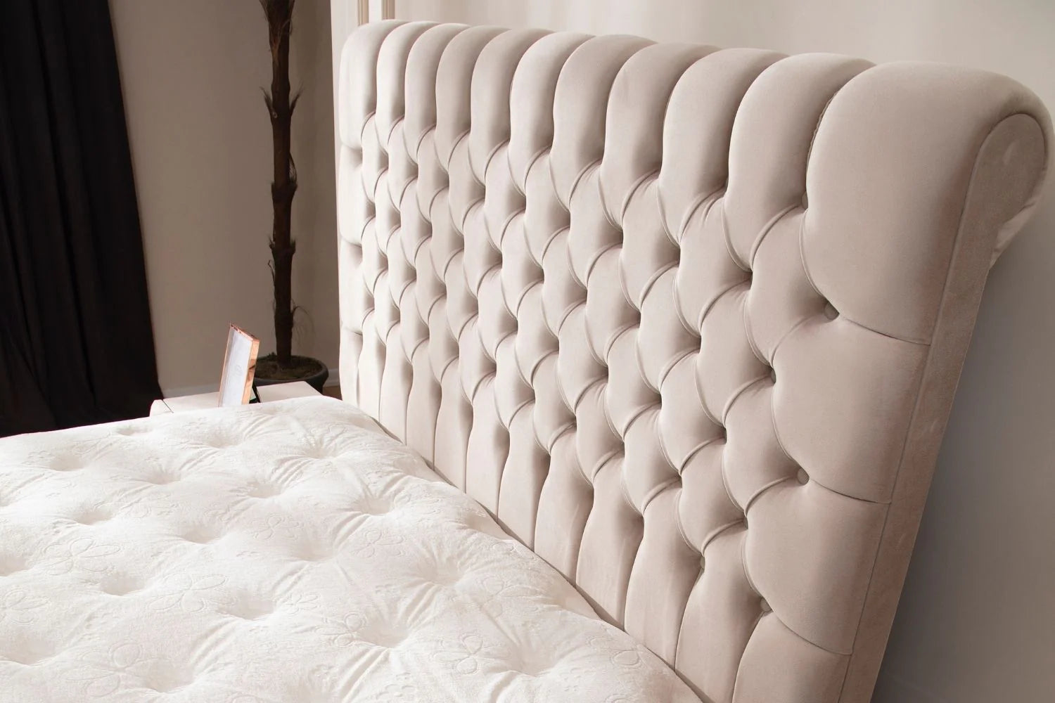 Lit Coffre Luna Beige - Velours