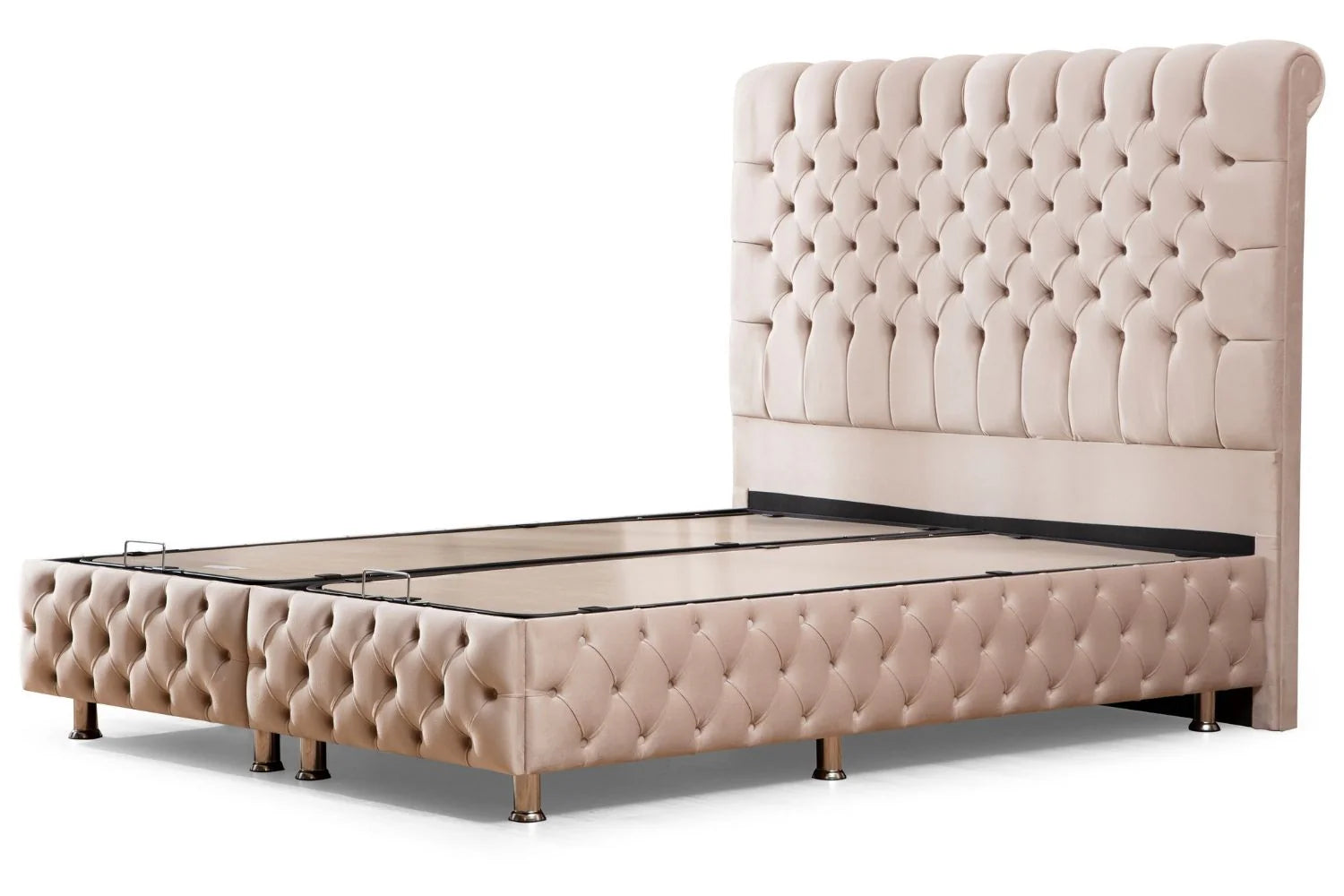 Lit Coffre Luna Beige - Velours