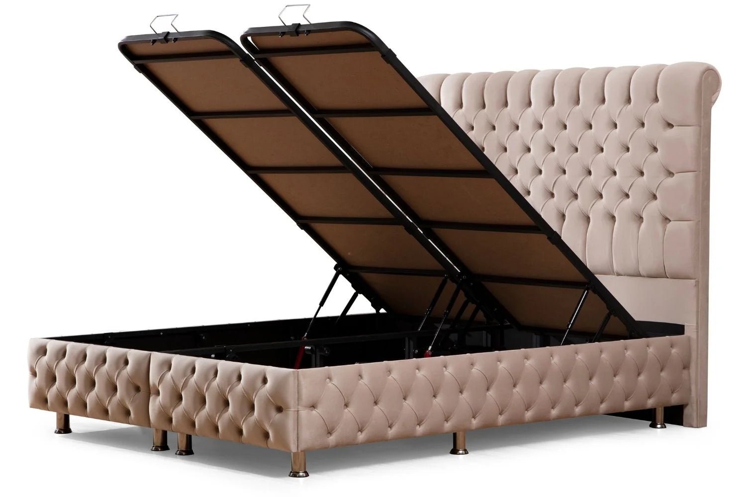 Lit Coffre Luna Beige - Velours