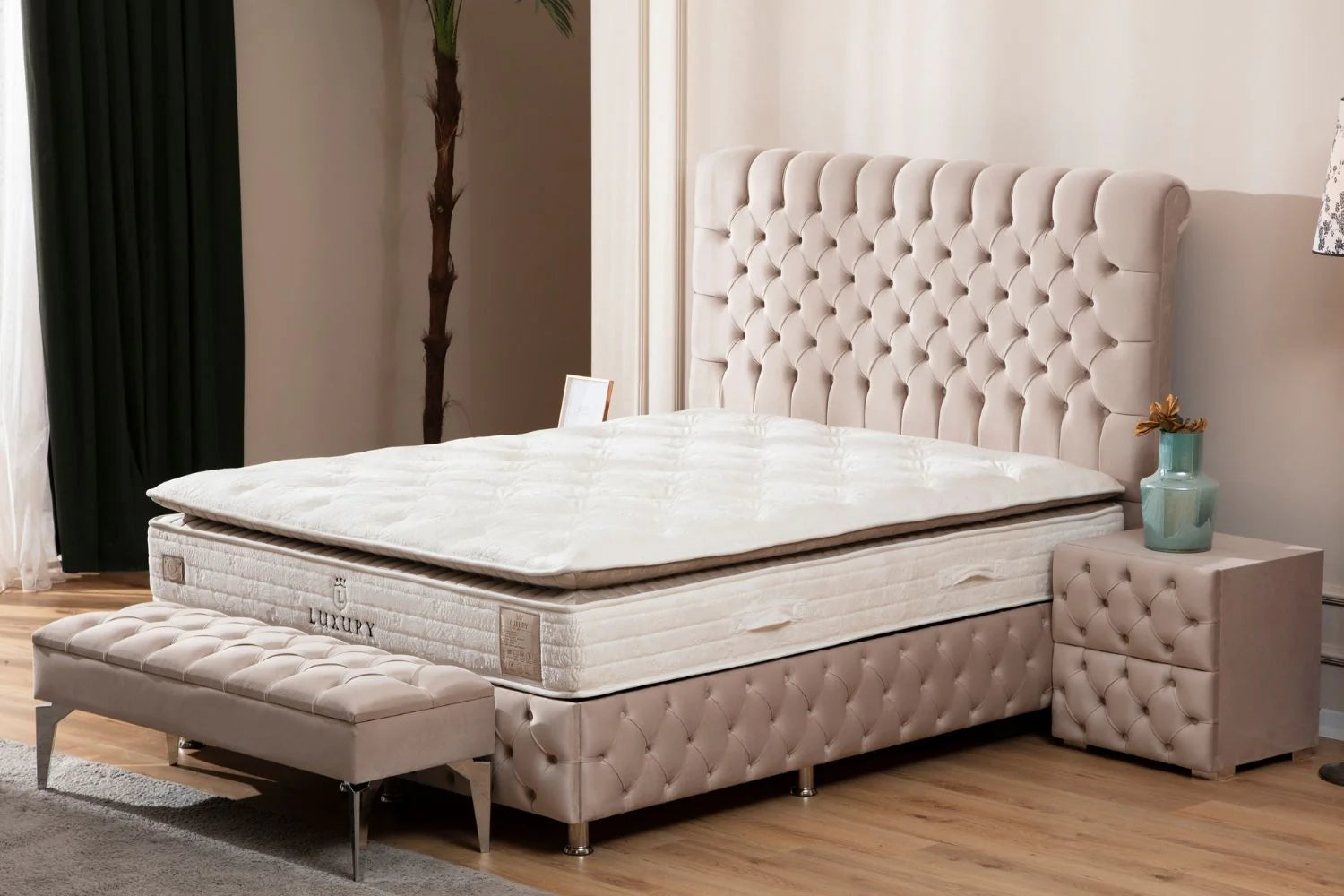 Lit Coffre Luna Beige - Velours