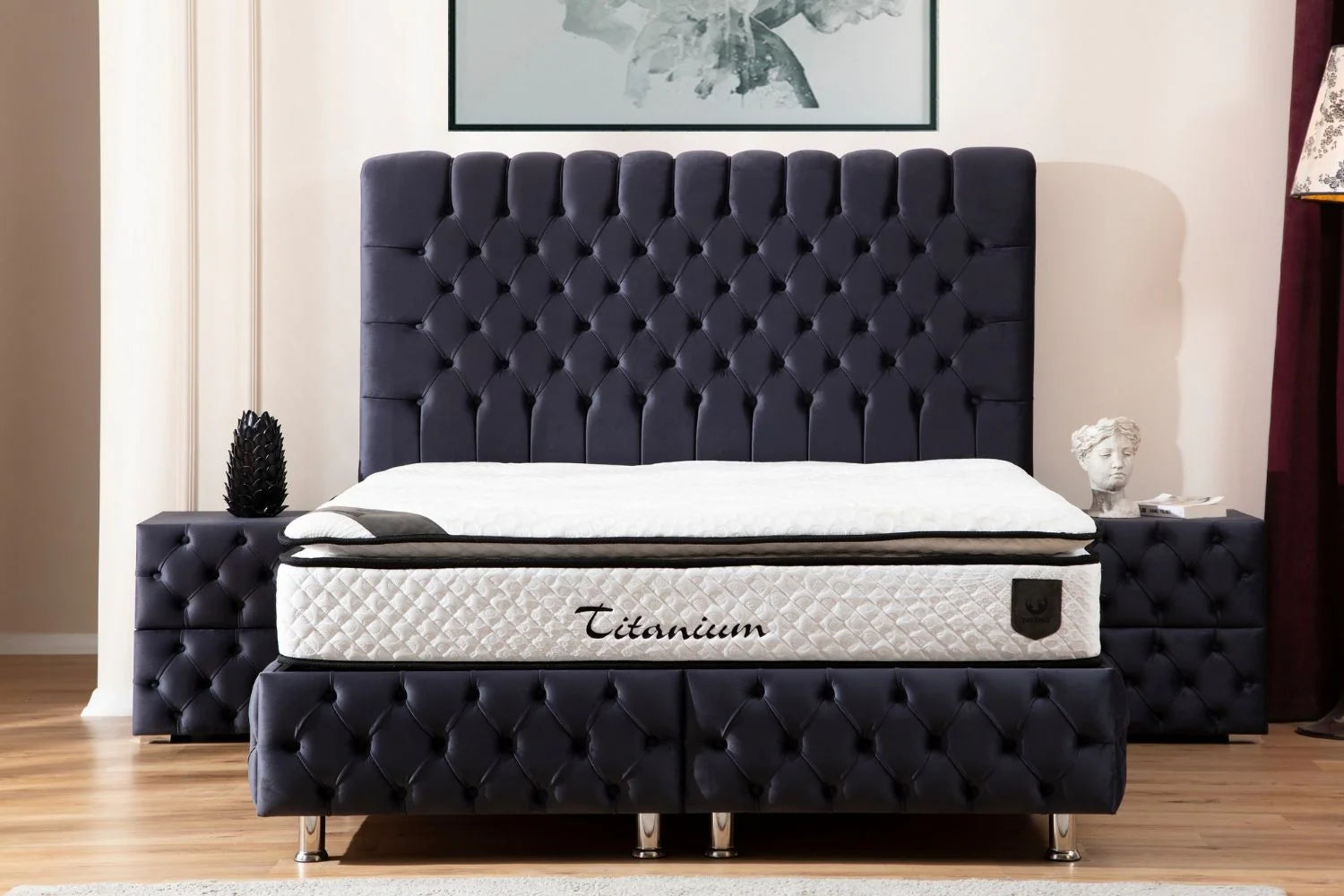 Lit Coffre Luna Gris Anthracite - Velours