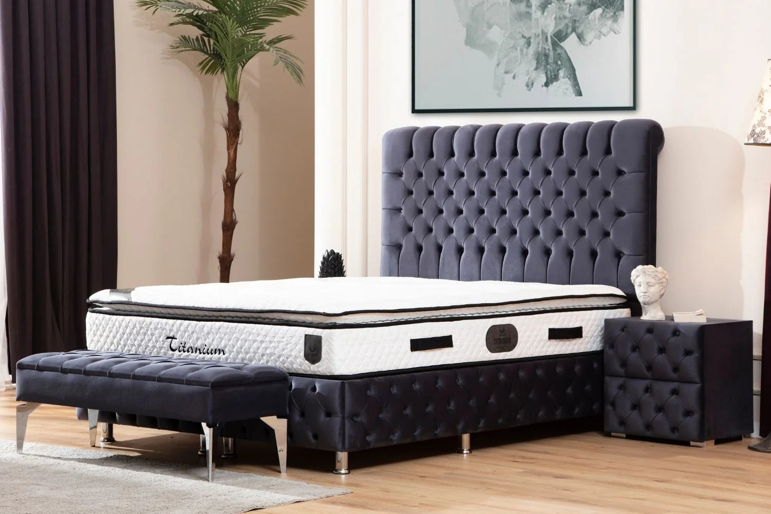 Lit Coffre Luna Gris Anthracite - Velours