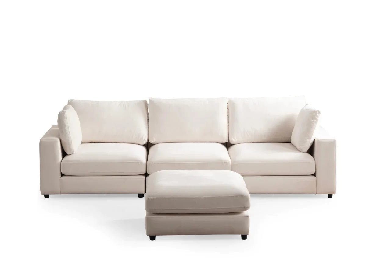 Canapé Julia Modulable Blanc Écru 3+1 Pouf - Velours