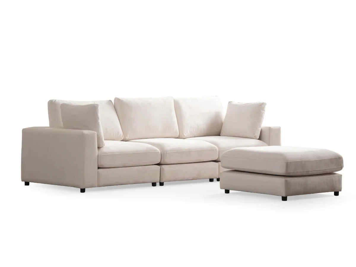 Canapé Julia Modulable Blanc Écru 3+1 Pouf - Velours