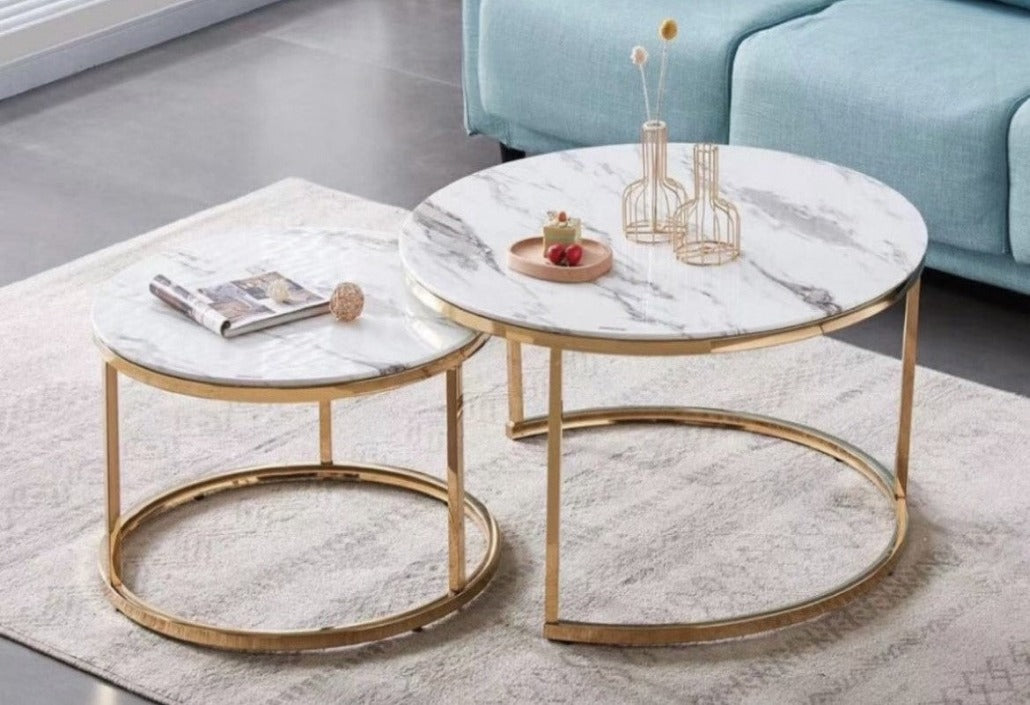 Table basse Ushuaia Marbre Blanc Pieds Or