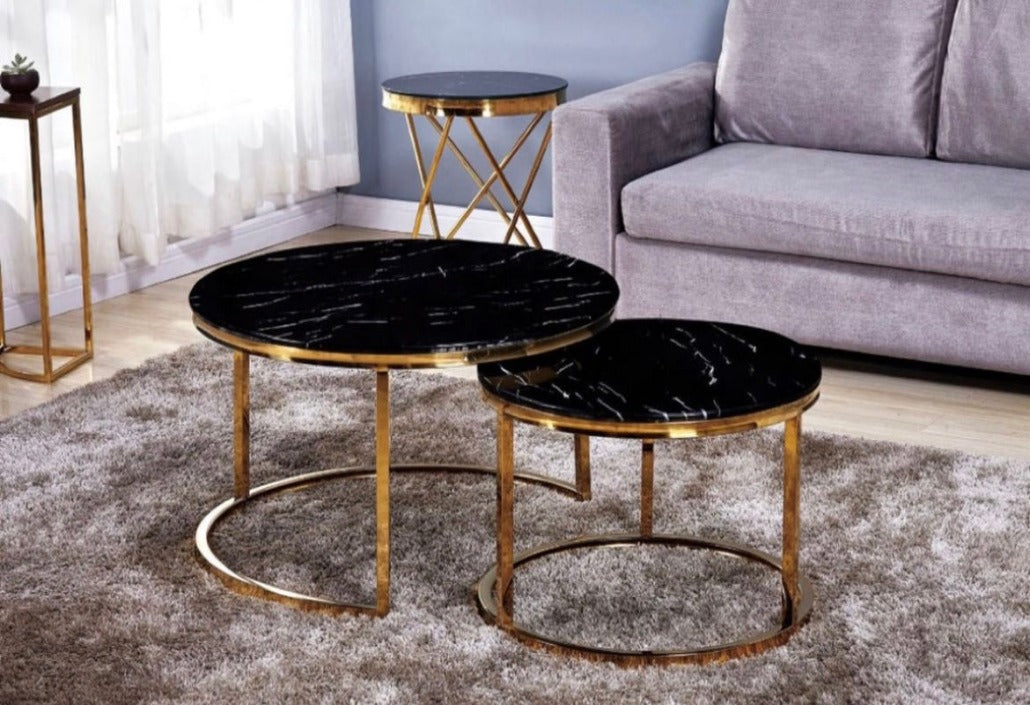 Table Ushuaia marbre noir pieds or