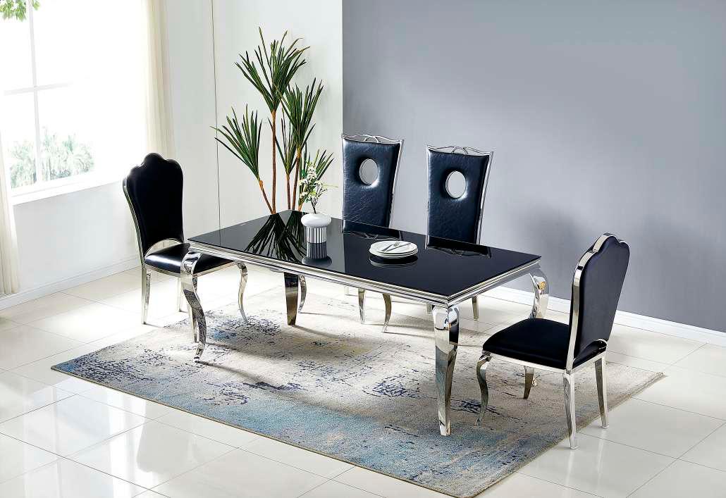 Table à Manger Victoria marbre Noir pieds argent