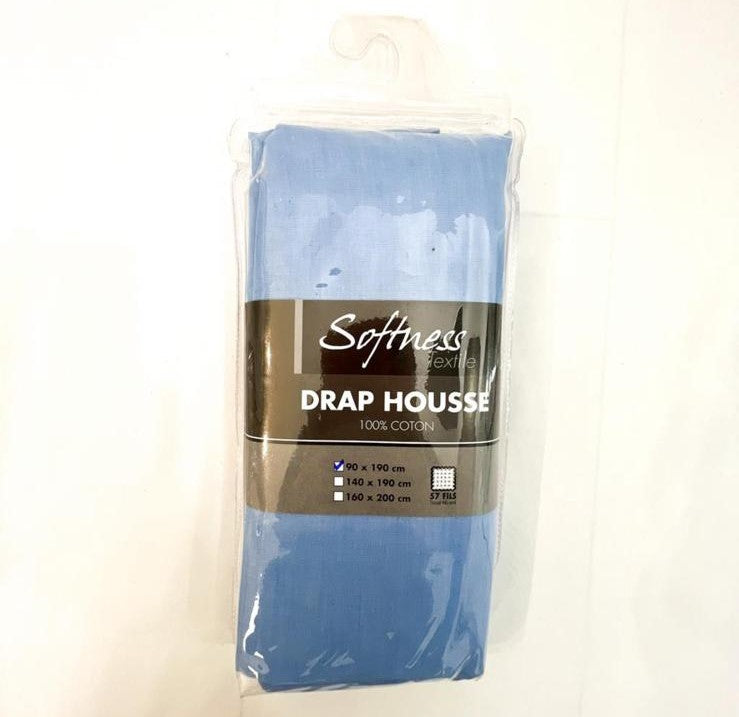 Drap housse 100% coton bleu