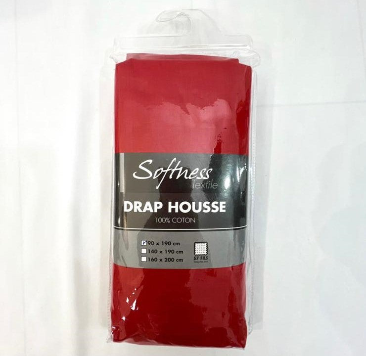 Drap housse 100% coton rouge