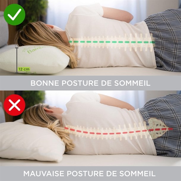 Oreiller mémoire de forme bamboo position