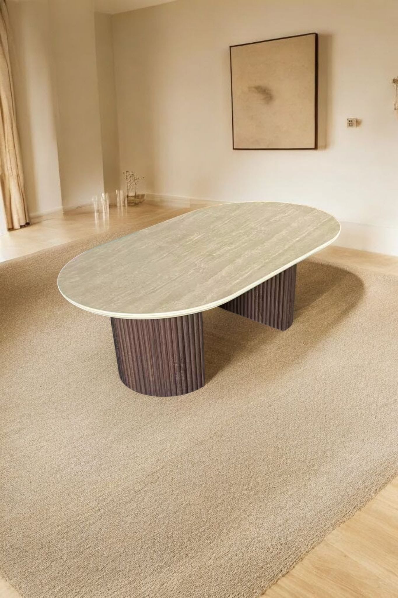 Table Basse Calypso Effet Travertin Bois Noyer