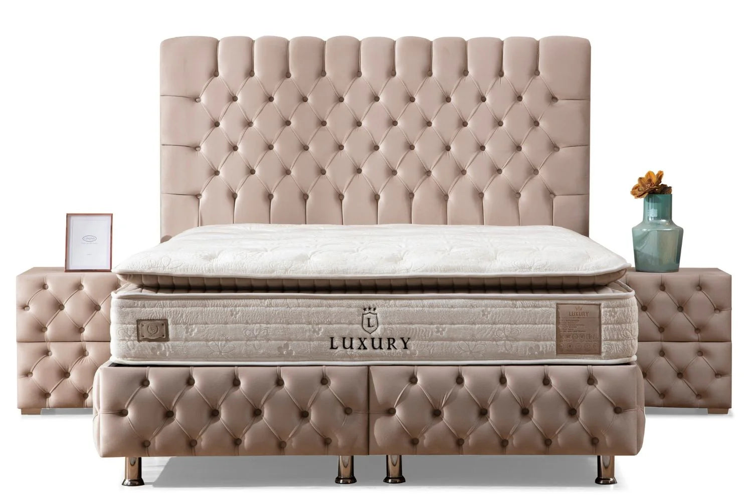 Lit Coffre Luna Beige - Velours