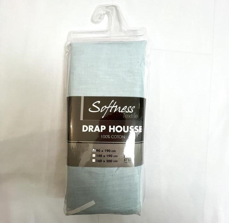 Drap housse 100% coton vert d'eau