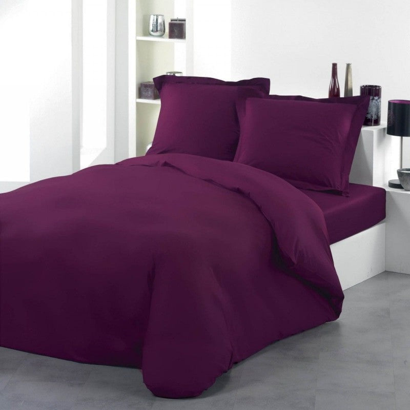 Drap housse 100% coton prune